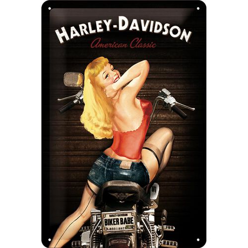 Motorcycle Tin Plates & Retro Nostalgic-Art Metal Postcard 20 x 30 "Harley-Davidson Biker Babe" Neutral